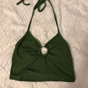 SHEIN Olive Halter Crop Top with Ring Detail